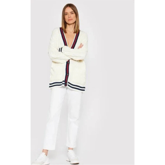 American Eagle Cardigan Sweater Womens XL Preppy Varsity Cable Knit Academia - Picture 2 of 10